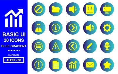 Paquete de iconos de degradado azul de interfaz de usuario básica 20