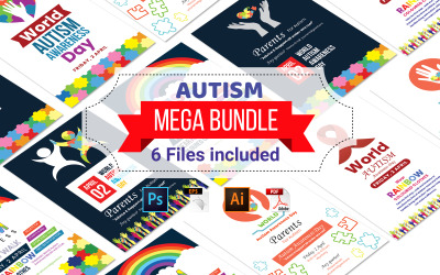 Färgglada reklambladuppsättning av världens autismmedvetenhetsdag - mall för företagsidentitet