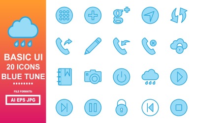 20 základních ikon UI Blue Tune Icon Pack