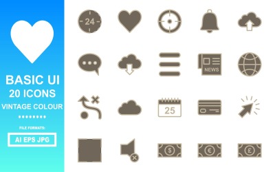 20 Basic UI Vintage Color Icon Pack