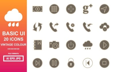 Paquete de iconos de color vintage de interfaz de usuario básica 20