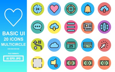20 Podstawowy pakiet ikon Multicircle UI
