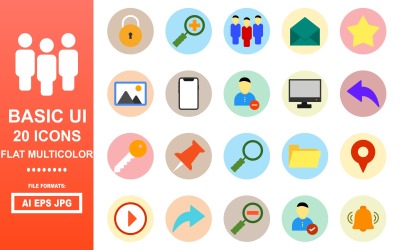 20 Basic UI Flat Multicolor Icon Pack