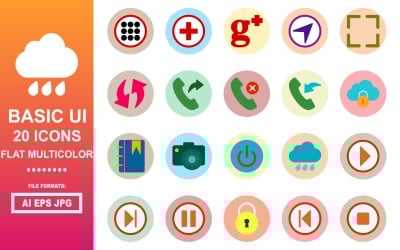 20 Basic UI Flat Multicolor Icon Pack