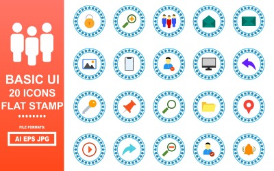 20 Basic UI Flat Stamp Icon Pack