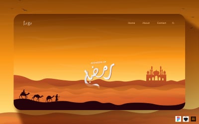 Cabeçalho do site para dar as boas-vindas aos elementos da IU do mês do Ramadã
