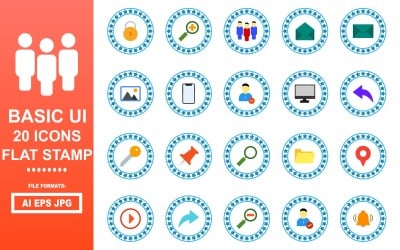20 Pacchetto di icone timbro piatto interfaccia utente di base