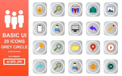20 Pacchetto icone cerchio grigio interfaccia utente di base