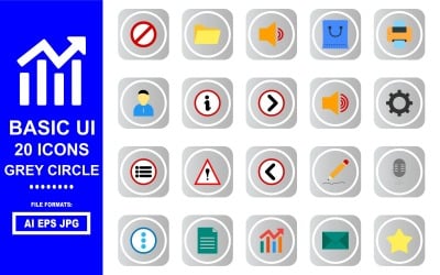 20 Pack d&amp;#39;icônes de cercle gris de l&amp;#39;interface utilisateur de base