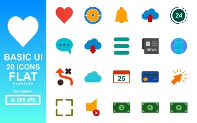 20 Pack d&amp;#39;icônes plat de l&amp;#39;interface utilisateur de base