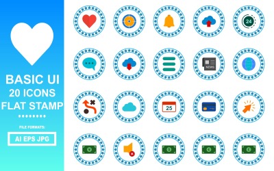 20 základních ikon plochého razítka uživatelského rozhraní