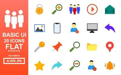 20 základních plochých ikon uživatelského rozhraní
