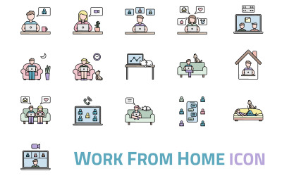 Modelo de conjunto de ícones de trabalho em casa