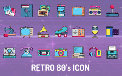 Plantilla de conjunto de iconos retro de los 80