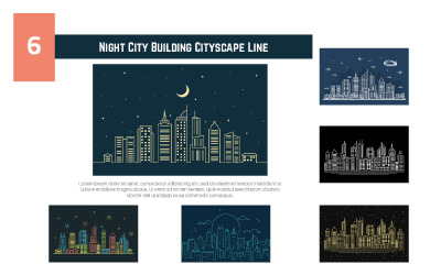 6 Night City Building Cityscape Line - Illustrazione