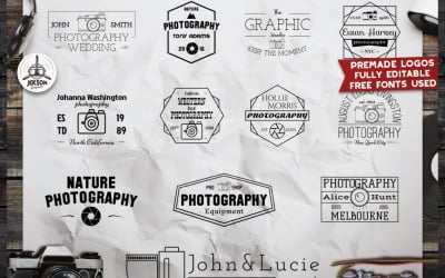12 etiquetas de logotipos de fotografía vintage: plantillas de gráficos de imágenes vectoriales