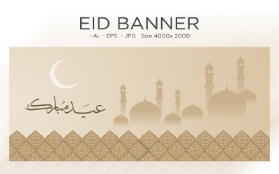 Eid Greeting Banner Design with Islamic Dome - Illustration