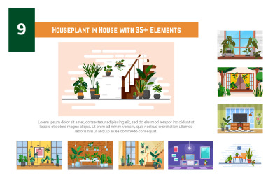 9 planta de casa em casa com mais de 35 elementos - ilustração