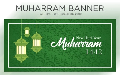 Banner di festival di Capodanno islamico musulmano con lanterne - illustrazione