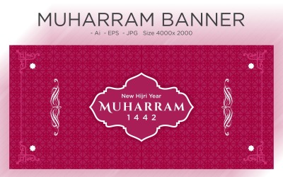 Banner di Festival di Capodanno islamico musulmano con modelli - illustrazione