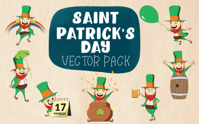 Dia de São Patrício - Pacote de vetores - Ilustrações de poses diferentes do duende irlandês