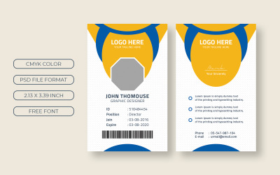 ID-kaartlay-out met blauw en geel - huisstijlsjabloon