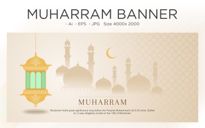 Moschea e lanterne dell&amp;#39;insegna di festival del nuovo anno islamico musulmano - illustrazione