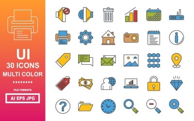 30 gebruikersinterface UI Multi Color Icon Pack
