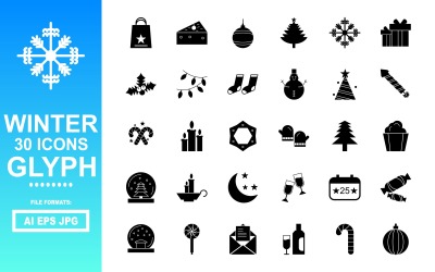 Pack d&amp;#39;icônes de 30 glyphes d&amp;#39;hiver