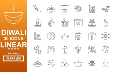 Pacote de ícones lineares de 30 Diwali