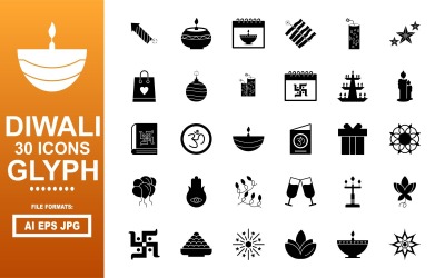 Pakiet 30 ikon glifów Diwali