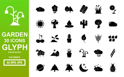 Paquete de iconos de 30 glifos de jardín