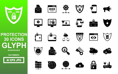 Paquete de iconos de 30 glifos de protección