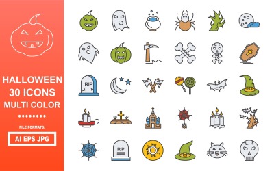 30 paquete de iconos multicolor de Halloween