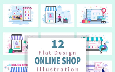 12 Shopping in linea Design piatto - Illustrazione
