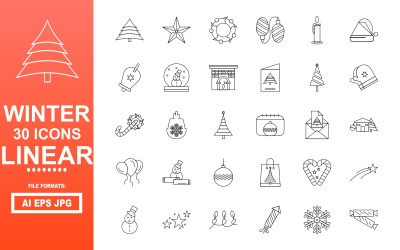 30 lineares Winter-Icon-Paket