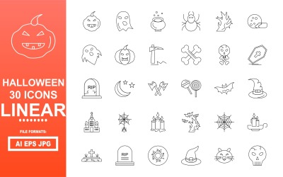 Zestaw 30 ikon liniowych Halloween