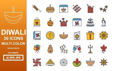 Zestaw ikon 30 Diwali Multi Color