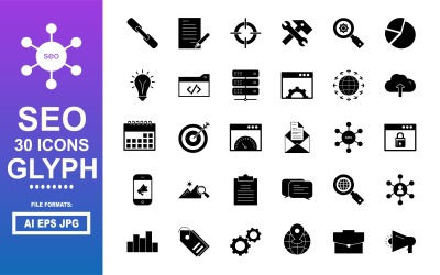 30 значков SEO Glyph Icon Pack