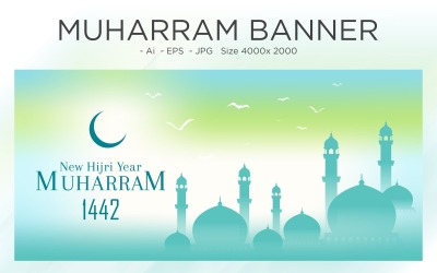 Islamisches Neujahrsfestfahnenbanner mit Moscheekuppel - Illustration