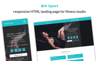 Responsive BIV Sport - responsive HTML landing page for fitness studio template Açılış Sayfası #170971