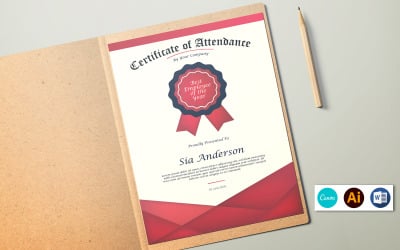 Attendance Certificate Template. Word , Illustrator and Canva