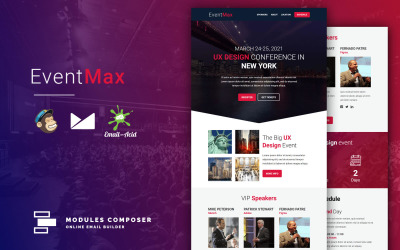 EventMax - Responsieve e-mail voor evenementen en conferenties met online builder-nieuwsbriefsjabloon