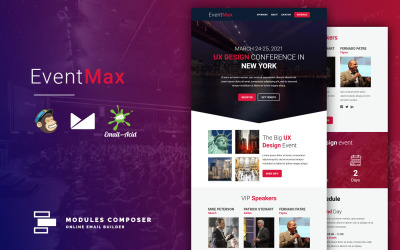 Responzivní Newsletter šablona "EventMax - Responsive Email for Events & Conferences with Online Builder Newsletter Template" #171339