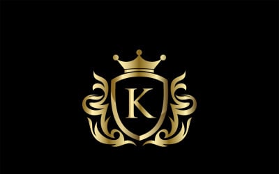 Шаблон логотипа буквы K на золотом щите