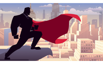 Affärsman Superhero Watching on Roof - Illustration