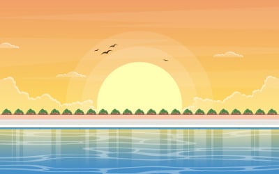 Basen z widokiem wieczorem - ilustracja