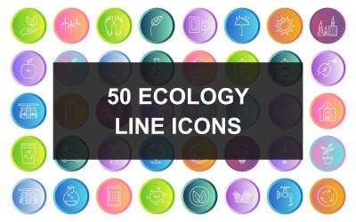 50 экологических линий градиентных круглых иконок