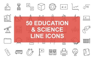 50个教育与科学线黑色图标