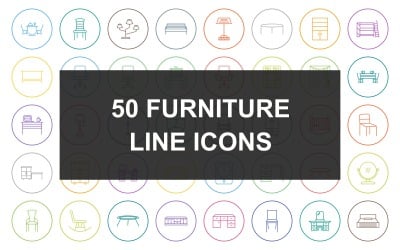 50 icone del cerchio rotondo linea di mobili